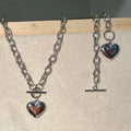 Heart Necklace & Bracelet Set - Silver