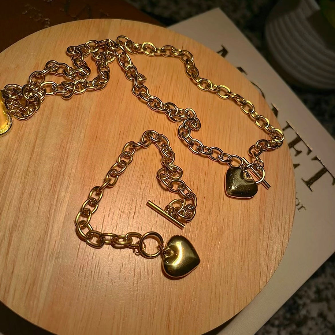 Heart Necklace & Bracelet Set - Gold